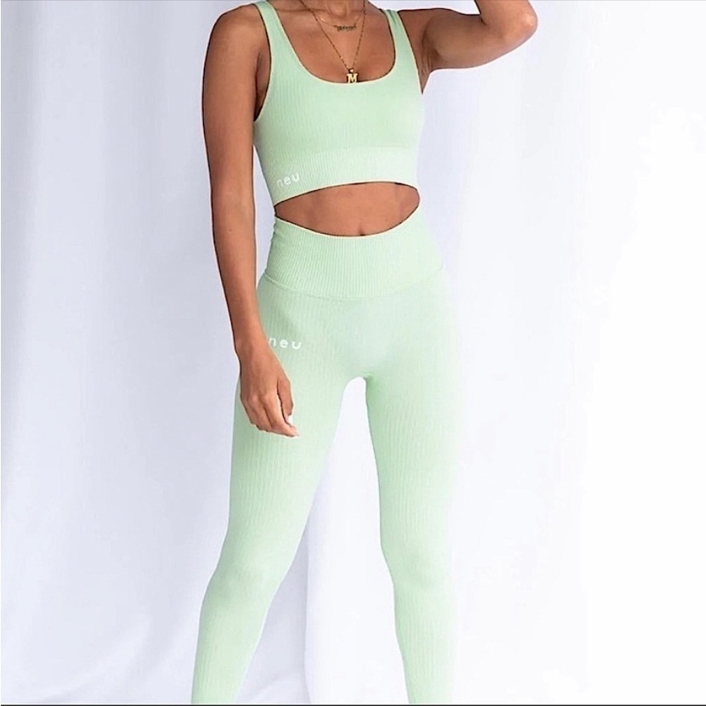 NWOT Neu Apparel Pistachio Green Ribbed Crop Leggings